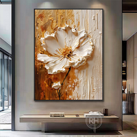 Peinture à l'huile abstraite purement peinte à la main sur toile, texture 3D, motif floral, décoration pour entrée et salon.