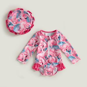 Ensemble de maillot de bain et chapeau de soleil pour bébé fille, imprimé fraises, fermeture éclair, manches longues - Product Image 2