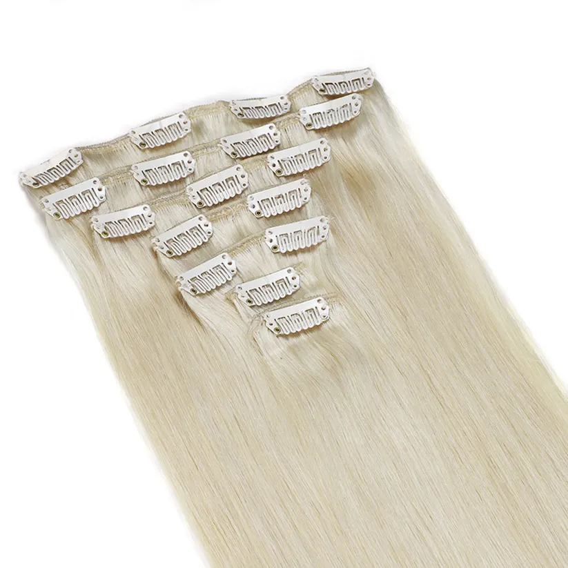 Invisible Clip In Hair Extensions24 30 Inch 613 Straight Double Weft Seamless Clip In Hair Extensions 100% Human Hair Remy