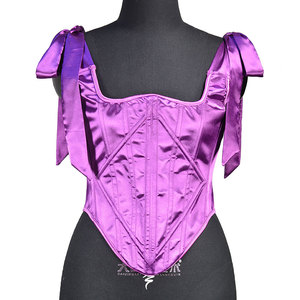 Top corsé de satén para mujer con tirantes ajustables, bustier con varillas, top corto estilo vintage Y2K, chaleco ajustado al cuerpo - Product Image 3