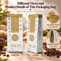 Sachet souple personnalisé de 227g pour café en grains, latte, en aluminium blanc avec soufflet latéral et valve