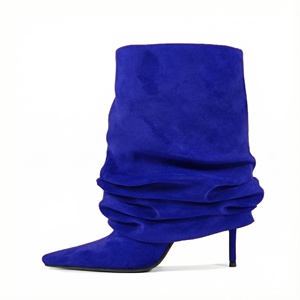 Botas sexys para mujer, botines de caña ancha con tacón de aguja y punta puntiaguda, de piel sintética, extensibles hasta la talla 45 - Product Image 4