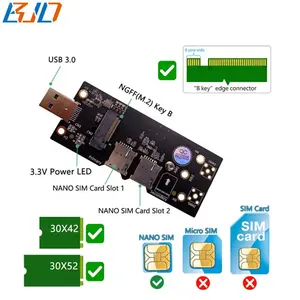 M.2 NGFF B tuşu ile USB 3.0 konektörü kablosuz adaptör kartı çift 2 NANO SIM yuvası için stokta 3042 3052 5G 4G LTE GSM Modem