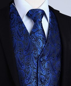 Ensemble de 3 pièces de veste Jacquard florale pour hommes, costume carré avec cravate, <span class=keywords><strong>gilet</strong></span> pour smoking fête de <span class=keywords><strong>mariage</strong></span> - Product Image 2