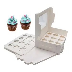 Food Grade Recycled Materials 12 Holes Transparent Cupcake Cardboard Packaging Boxes With Inserts