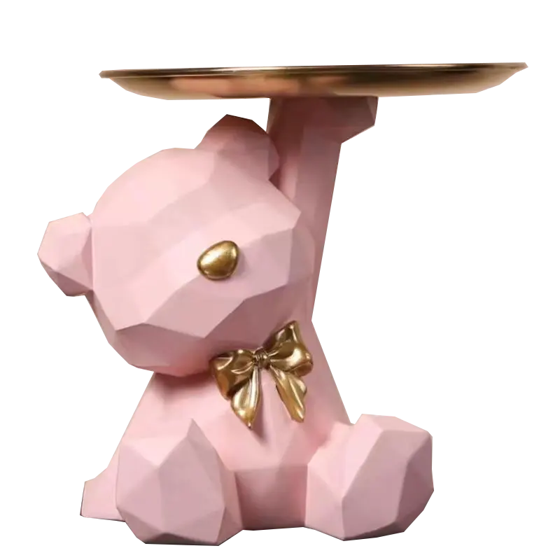 TOP PICK in resina creativo carino e geometrico adorabile MINI orso con vassoio in metallo piatto casa da tavolo finestra decorativa porta statua giocattolo