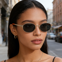 Lunettes de soleil ovales tendance Nerd-Chic en titane, monture or, argent, noir, design minimaliste, protection UV400, pour hommes et femmes, vente en gros OEM ODM