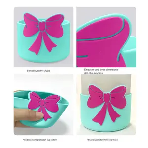 Diseño de <span class=keywords><strong>mariposa</strong></span> creativo, cubierta de silicona inferior de Copa, 7,5 cm de diámetro, barra Universal, vaso protector, bota, accesorio para beber - Product Image 4
