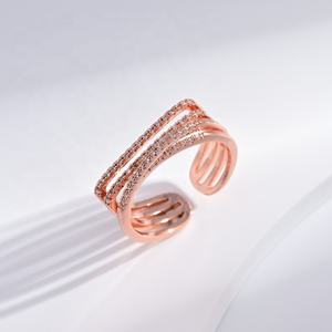 Anillos apilables de plata de ley S925 OEM para parejas, ajustables, con piedras, delicados, geométricos, de oro rosa, con diseño de trébol, para mujer. - Product Image 4