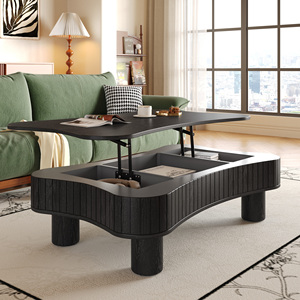 Lift Top Coffee Table 42 In Fluted Panel Hidden <b>Storage</b> Silent Hydraulic Lift Curved Safety <b>Corners</b> Living Room - Product Image 6