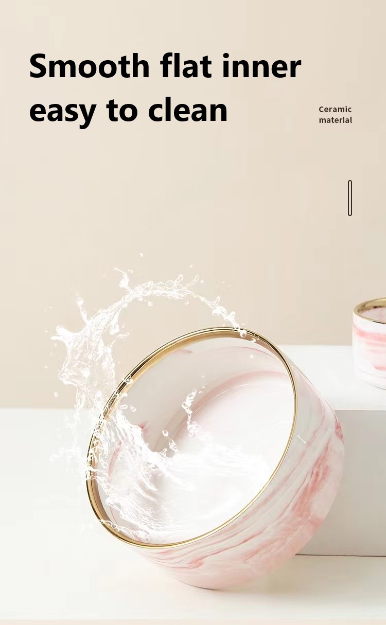 Marble Pattern Pet Dog Feeding Bowl Ceramics Water Bowl With Bamboo Wood Stand