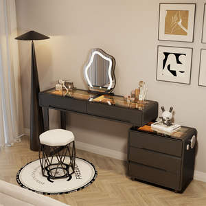 Table de toilette moderne minimaliste avec miroir <span class=keywords><strong>LED</strong></span> intelligent intégré extensible, éclairage de luxe en bois massif - Product Image 2