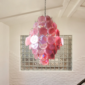 Lámpara de Araña Vintage de Cristal Rosa de <span class=keywords><strong>Murano</strong></span> Italiano, Luces Colgantes Centrales E12, Altura Ajustable para Techos Altos, Lámparas para Sala de Estar - Product Image 1