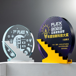 Custom Metal Crystal Trophy <b>Creative</b> Staircase Design Laser Engraved Durable Business <b>Gift</b> for Employee Awards Ceremony - Product Image 4