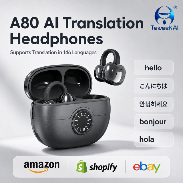 A80 AI Translator Earbuds Supports 146 Languages Real Time Two Way Voice Wireless Headphones Global Business New