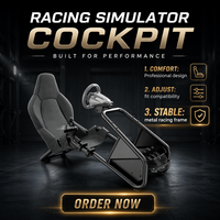 Cockpit de simulation de course professionnel entièrement réglable, compatible Direct Drive, avec pédales, cadre en acier robuste et siège confortable.
