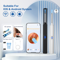 Nettoyeur d'oreilles visuel WiFi avec caméra HD 1296P, 6 LED, avertissement de sécurité du tympan, lentille fine 3,5 mm, cuillère en silicone, compatible iOS et Android, cadeau OEM