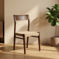 Chaise de salle à manger MULIGNA en bois massif, style mid-century, avec assise en corde tressée faite à la main, pour café, hôtel, maison