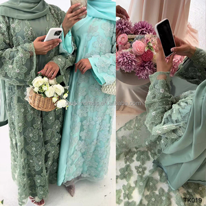 Nouvel Ensemble Abaya Dubaï 3 Pièces de Luxe en Dentelle Brodé de Perles, Design 2026 – Vente en Gros, Abaya Ouverte Modeste de Haute Qualité en Dentelle - Product Image 3