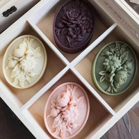 4 styles de moules à savon ovales en silicone - Moule à savon ovale en forme de fleur - Moule à savon en forme de fleur sauvage - Moule à savon en forme de fleur en relief - Moule à savon DIY pour aromathérapie