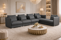 Canapé d'angle modulaire en cuir véritable Chesterfield, rembourré, minimaliste, écologique, durable, multi-pièces, en forme de L