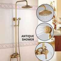 Ensemble de douche en laiton brossé de style européen, design moderne, barre coulissante à jet de pluie, robinet de salle de bain mural de luxe, eau chaude et froide, céramique