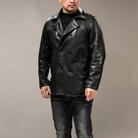 Vestes en cuir véritable pour hommes de haute qualité, en cuir de mouton épais, de longueur moyenne, avec revers, de couleur tannée végétale, taille plus, pour costume