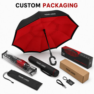 Custom Logo Double Layer Inverted Reverse <b>Umbrella</b> C-Shape Handle Windproof Self-Standing <b>Large</b> <b>Umbrella</b> for Rain Car Travel - Product Image 5