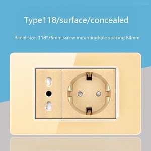 Prise murale double USB type C en verre trempé, norme européenne, avec interrupteur et trois prises de courant - Product Image 5