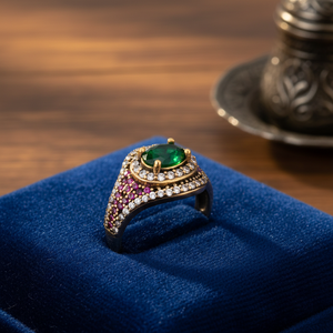 Diseño ovalado Esmeralda CZ estilo otomano venta al por Mayor turco hecho a mano 925 esterlina auténtico anillo de plata joyería - Product Image 3