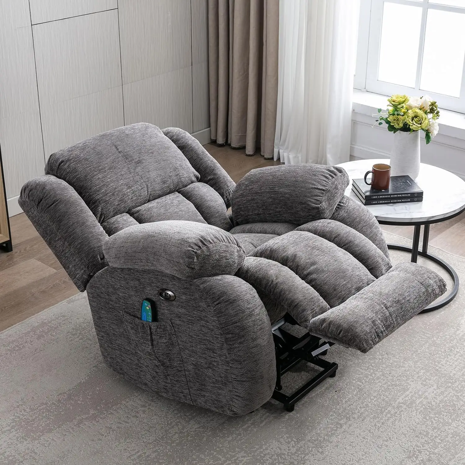 Modern Single Electric Power Lift Recliner Chair With Heat And USB Port For Elderly Home Theater Sitting-Available In Grey