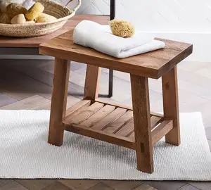 Banquinho de madeira recuperado para cozinha, banco retrô personalizado com pés altos e minimalista, madeira maciça para uso ao ar livre