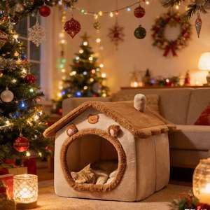 Lit <span class=keywords><strong>pour</strong></span> chien et <span class=keywords><strong>chat</strong></span> <span class=keywords><strong>de</strong></span> luxe, universel quatre saisons, en velours, fermé, style villa, amovible et lavable - Product Image 1