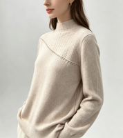 Pull en maille pour femme, col montant, chaud pour l'hiver, avec perles diagonales et design à empiècements, coupe ajustée