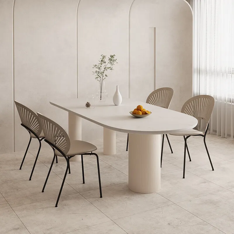 OKF İtalyan minimalist katı ahşap kaplama boyalı taban çerçeve kaya döşeme tezgah modern lüks restoran yemek masası