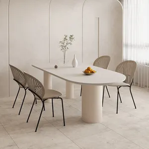 OKF İtalyan minimalist katı ahşap kaplama boyalı taban çerçeve kaya döşeme tezgah modern lüks restoran yemek masası