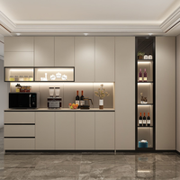 Armoire de cuisine moderne à LED avec étagères ouvertes en verre sans poignées, beige, noir, MDF, pour salle à manger