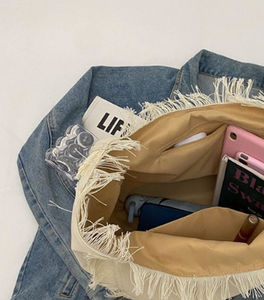 Nouveau sac à main en toile à franges à grande capacité d'été, couleur unie, décontracté, tendance, sac à bandoulière double pour femmes - Product Image 3