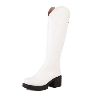 New Coming Low Heels V-shape Top Women Square Heel Knee High <b>Boots</b> Simple Design Size 44 Girls Flats Long Booties Shoes - Product Image 6