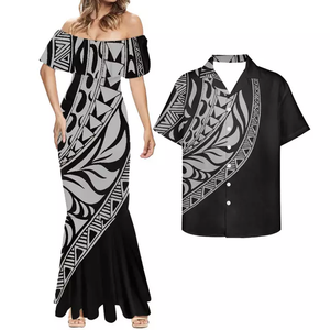 Set di 2 Pezzi Vintage Casual per Coppie, <span class=keywords><strong>Abbigliamento</strong></span> con Design delle Isole Polinesiane, Abito Elegante da Donna Taglie Forti Personalizzato per Feste e Club - Product Image 1