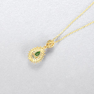 Diseño delicado en forma de lágrima 925 collar Micro Pave Zircon Esmeralda colgante collar joyería de plata para mujer boda - Product Image 5