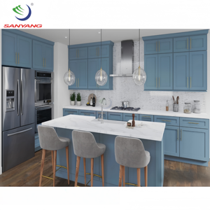 Thailand American telaio in legno massiccio armadi da cucina fabbrica all'ingrosso pacchetto piatto <span class=keywords><strong>blu</strong></span> RTA mobili armadio da cucina con <span class=keywords><strong>isola</strong></span> - Product Image 2