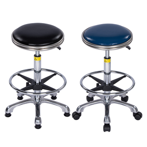 Sgabello da Laboratorio Rotondo in Pelle ESD, Altezza Regolabile, Girevole, Moderno, con Ruote e Poggiapiedi, per Scuola, Fisica, Officina Industriale, Studio Dentistico - Product Image 1