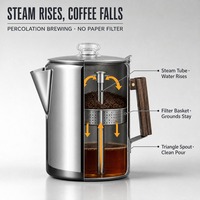 Percolateur à café portable en acier inoxydable HL 304, bouilloire de camping avec poignée en bois, transfert de chaleur rapide pour l'extérieur et l'intérieur