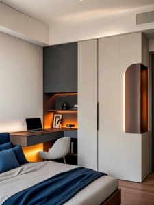 Armoire connectée haut de gamme sur mesure pour chambre à coucher, mobilier combiné intégré avec rangement, armoire et bureau - Product Image 2