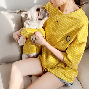 Pemasok pakaian hewan peliharaan Logo kustom kaus Bulldog Perancis Hoodie desainer baju anjing cocok dengan pemilik