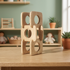 Porte-vin de table moderne en bois de manguier fait main, design emboîtable, pour le rangement des bouteilles de vin et la décoration intérieure - Product Image 3