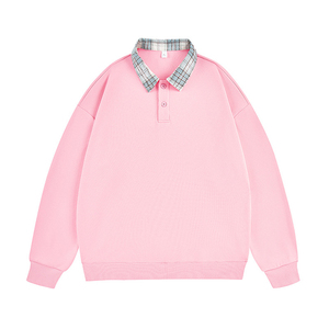 Sweat-shirt polo décontracté rétro à carreaux pour homme, printemps automne, couleur contrastée, tendance, marque, haut pour couples - Product Image 1