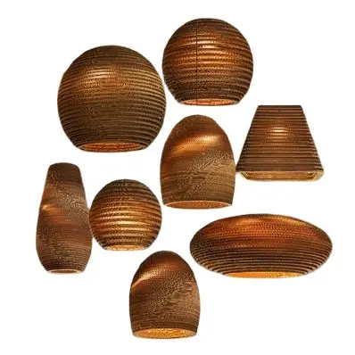 Popular Globe Recycled Corrugated Cardboard Brown Handmade Paper Lights Chandelier Lamp Hanging Bamboo Decorative With LED