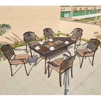 en fonte d'aluminium pour hôtel, ensemble de table à charbon de bois, mobilier d'extérieur, ensemble table à manger, 6 places
